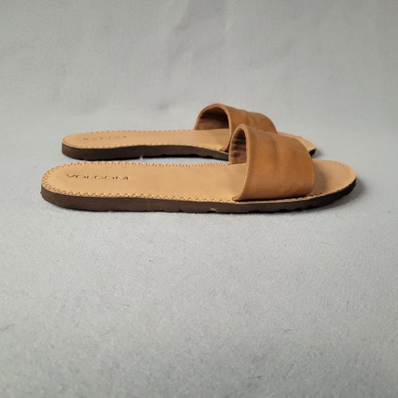 Volcom Womens Size 10M Simple Synthetic Brown Leather Slide Sandal Tan - Picture 5 of 6